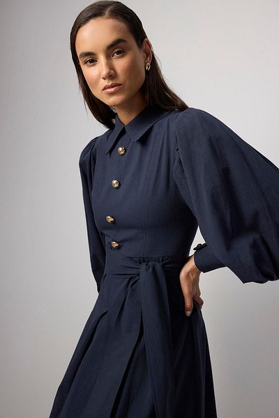 Touché Privé Pleated Shirt Collar Dress