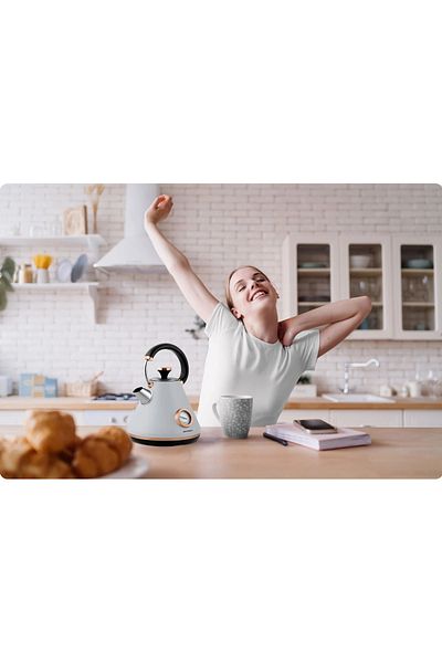 ideal STORE Electric Kettle with Thermometer Modern Kettle idealStore, 1.7L Capacity, Non-Slip Swivel Base