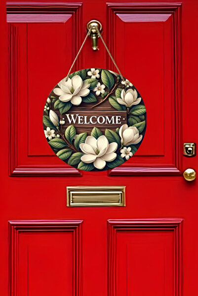 kutuTR Hoş Geldiniz Çiçekli UV BASKI 3D GÖRÜNÜMLÜ MDF Kapı Süsü – 20 cm | Askılı, Silinebilir KS010