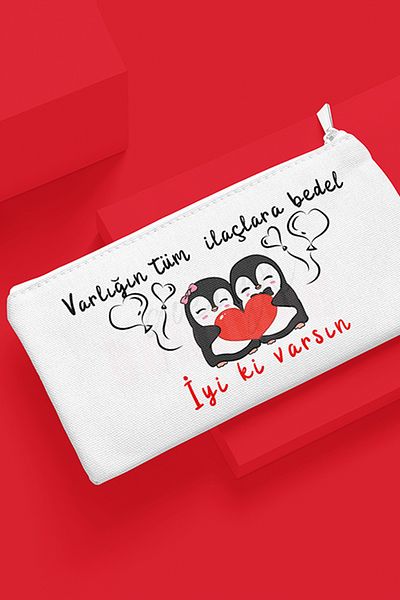 qoeuyl boutique Είναι καλό που υπάρχει - Πιγκουίνος με στάμπα, δώρο για σύζυγο, εραστή, φίλος, υφασμάτινη τσάντα μακιγιάζ Πορτοφόλι μολυβοθήκη