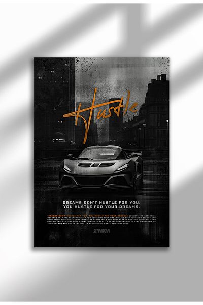 21mxm Motivational Car Poster, No Frame Canvas, "Hardest Worker" Quote, Drive to Win 2025
