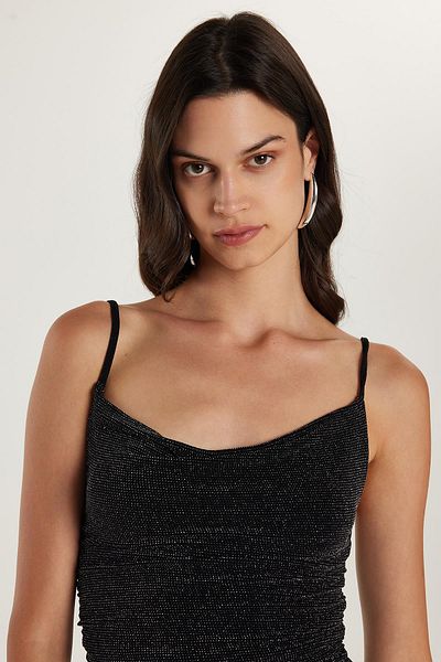 Tudors Rochie neagră Slim Fit Slim Fit cu bretele subțiri argintii