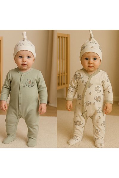 Minisse Elephant Patterned 2-Piece Jumpsuit