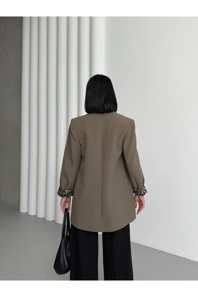 FATOŞ BUTİİK Leopar Astar Detaylı Blazer Ceket