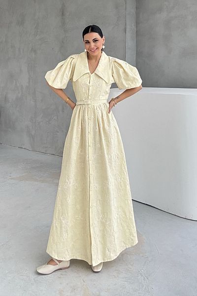 Seda Yalçın Atelier Yellow Floral Belt Detailed Princess Brode Dress