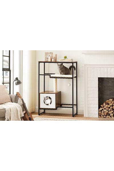 feandrea 2 In 1 Cat Furniture With Hideouts, 74x34x114cm, Vintage Brown