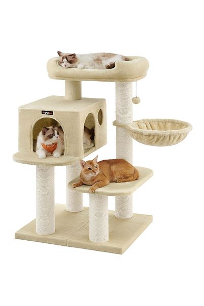 feandrea Cat Play Set, Tree Type, 2 Nests, Hideout, 70x60x112 Cm, Gray