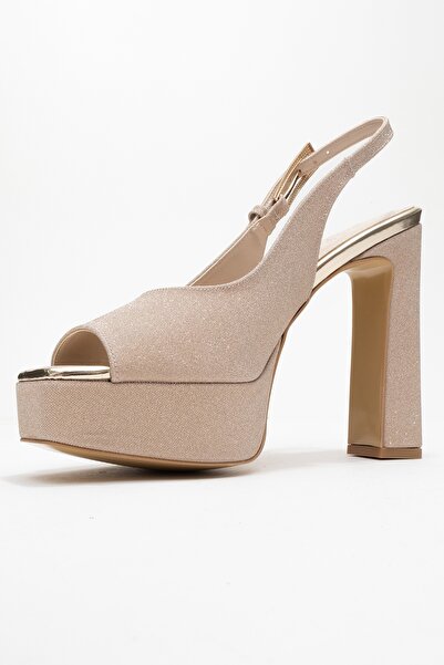 LuviShoes Glora Gold Glitter Women's Platform Heeled Evening Dress Shoes