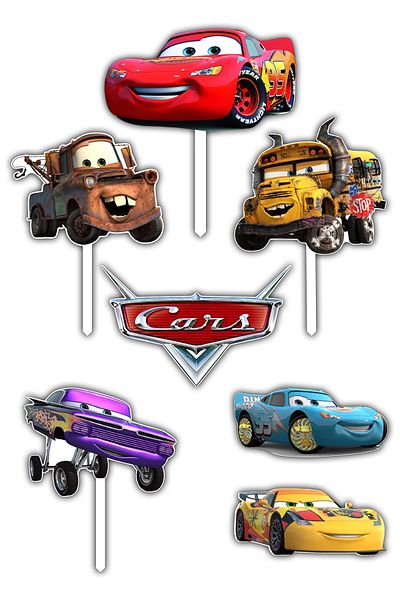 Bloom Atelier Cars/Lightning McQueen Figurines, Set of 7 Cake Accessories, Cake Decoration Accessories, Cake Decorations