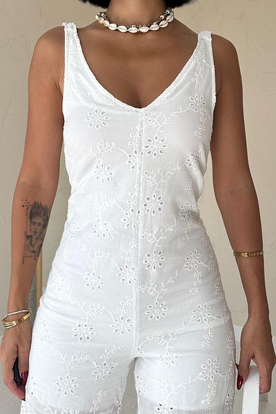 369 etnik butik Summer Dream White Festoon Jumpsuit