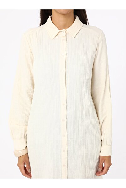 Benin Pamuklu Müslin Uzun Tunik - Bej - Benin