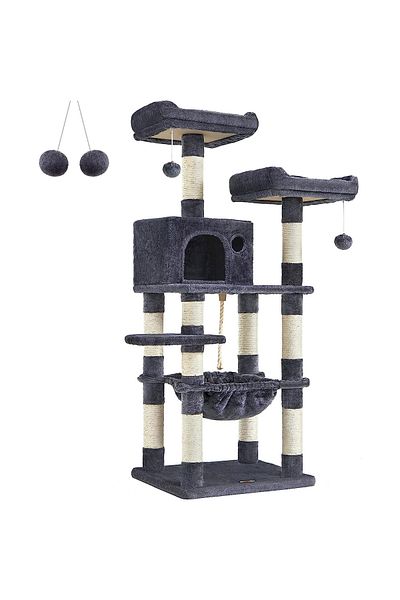 feandrea Cat Play Set, Tree Type, With 3 Cushions, 55x45x143cm, Gray