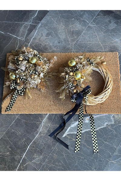 TASARIMHMODA Gold Design Door Ornament and Mat Set