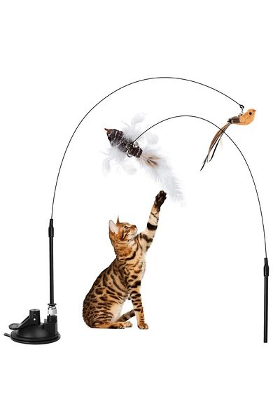 petürkiye Cat Play Rod with Suction Cup and Feather Bell