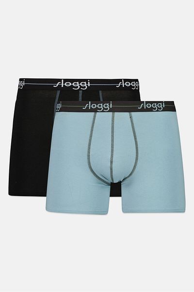 SLOGGI ملابس داخلية قصيرة للرجال من قطعتين بشعار العلامة التجارية ونجمة، لون أسود