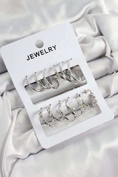 Clariss Brass Mixed Ring Model Silver Color 6 Pairs Women's Earrings Set