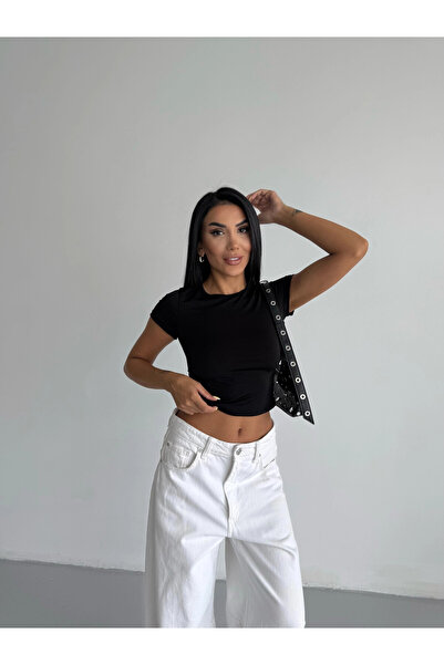 hazelin Women's Black Crew Neck Sandy Blouse Hzl25S-Fry123191