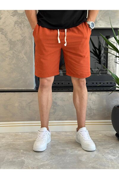 ECARTS Men's Lace-Up Comfortable Fit Linen Shorts Tile Eca006