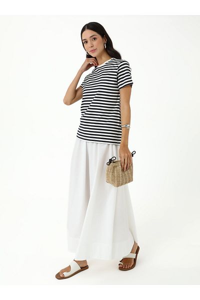 Benin Striped Basic Women's T-Shirt - Navy Blue White Stripes - Benin
