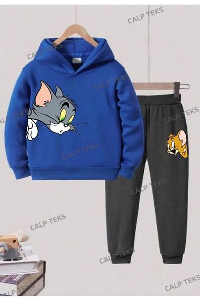 CALP TEKS Tomm Jerry Bottom and Top Printed Hooded Cotton Thick Fabric Children's Set
