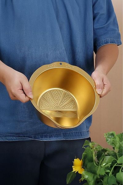 Qerhome Multipurpose Rice Fruit Pasta Vegetable Strainer Stainless Steel Strainer Gold