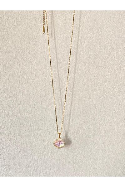 bijoux uniques Oyster Steel Necklace with Hologram Stone