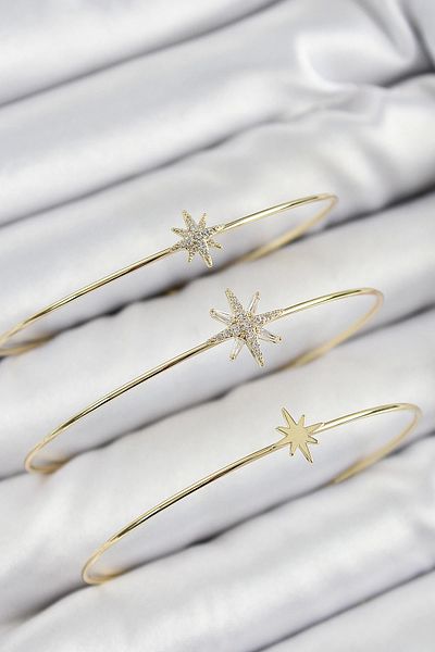 NETWORK ART Bfs Brass Zircon Stone Pole Star Model Gold Color Vip 3-Piece Women's Bracelet