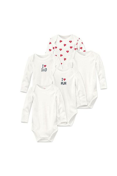 Tchibo Toddler Unisex 5 Pcs Organic Cotton Long Sleeve Graphic Bodysuits, White