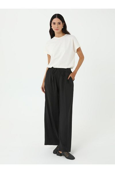 Refka Modal Trousers with Rib Detail and Pockets - Black - Refka