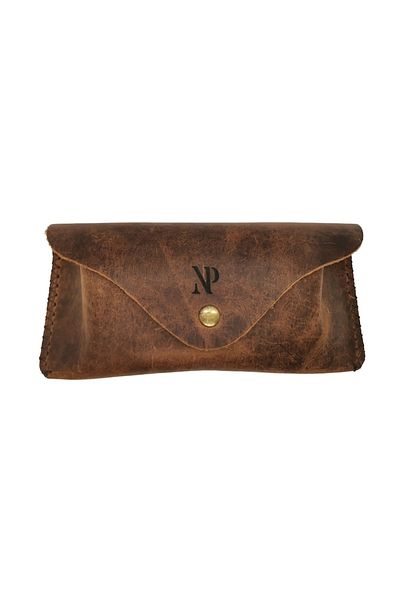 Natty Pell Sunglasses or Vision Glasses Case with Magnet, Leather, Brown