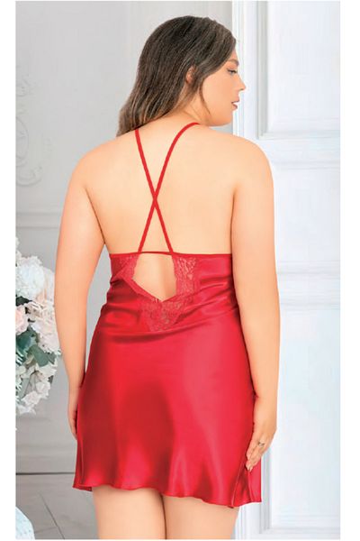Miss Laris Lingerie Women's Plus Size Red Satin Lace Strap Nightdress – Battal Size Underwear