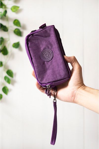 İMAKS Crinkle/Clinkir Waterproof 3 Zippered Shoulder Strap Mobile Phone Carrying Bag Wallet Purple 3031