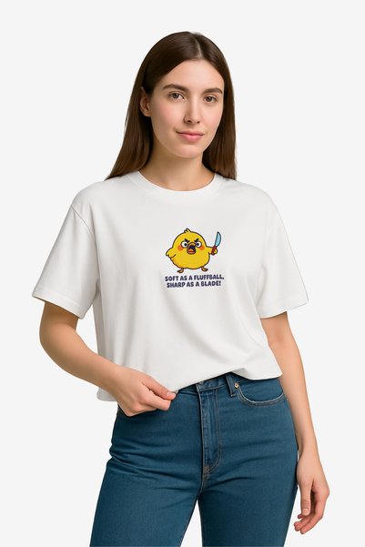 FANA Women's White T-Shirt Belalı Chick Slogan Printed Short Oversize T-Shirt