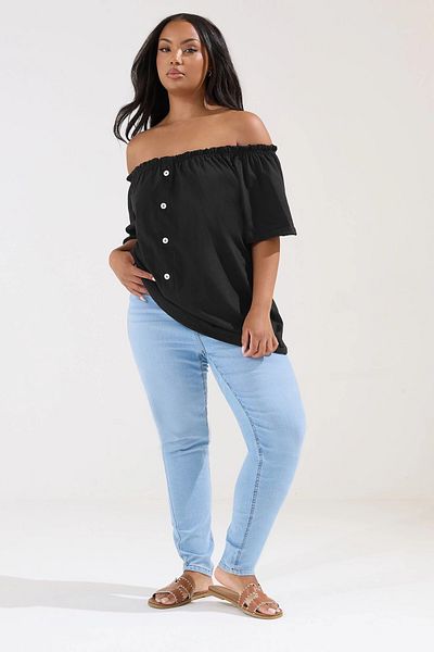 Stil Diva Plus Size Off Shoulder Button Detail Strapless Blouse 322704