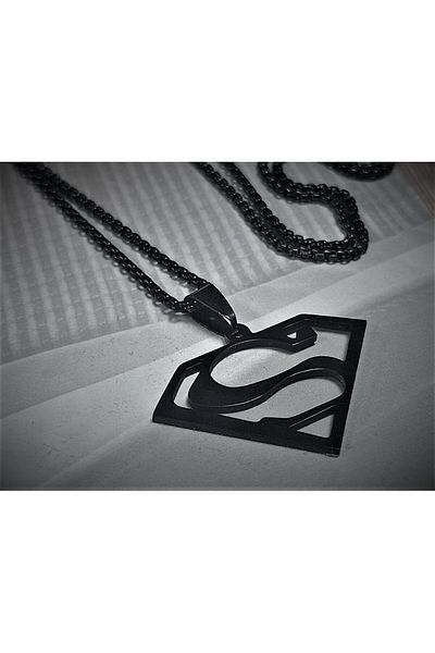 voyageaccessory Black Color Stainless Steel Superman Necklace /60 cm Chain