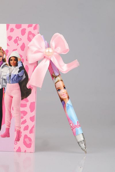 Barbie New Season Licensed Barbie Striped Notebook / Notebook and Pen with Bow Tip 0.7 mm Set of 2