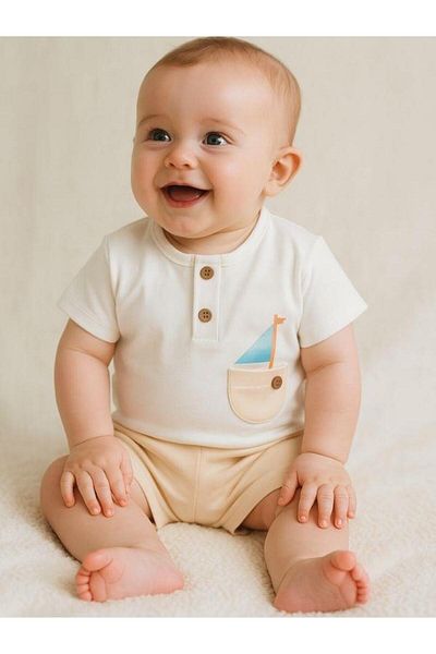 Zekids Baby Boy Organic Cotton Ship Printed T-Shirt Shorts Set