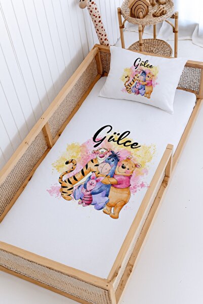 Lilabio %100 Pamuk İsme Özel Montessori Yatak Pike Seti 100x200 Winnie the Pooh