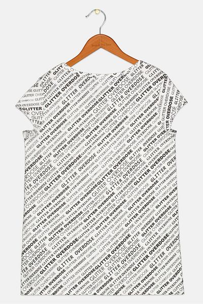 IKKS Kids Girl Round Neck Short Sleeve Allover Printed Top, White