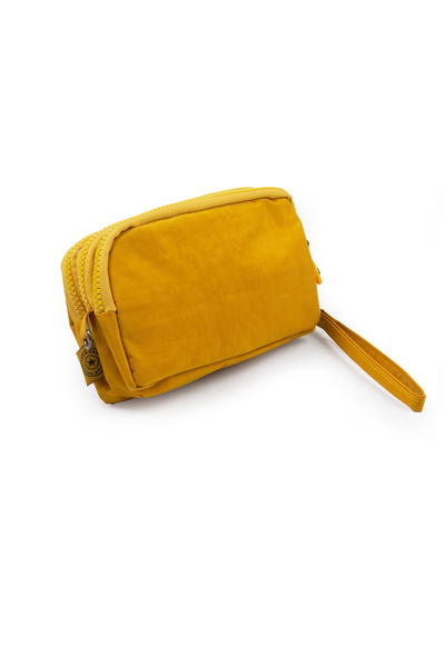 İMAKS Crinkle/Clinkir Waterproof 3 Zippered Shoulder Strap Mobile Phone Carrying Bag Wallet Mustard Yellow 3031