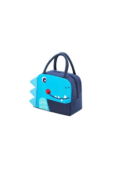 The Casius. Geantă de prânz cu imprimeuri de dinozauri, culoare albastră, The Casius