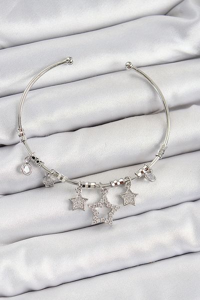Clariss Brass Zircon Stone Star Model Silver Color Charm Bracelet