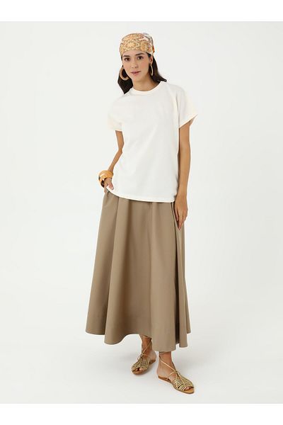 Refka Γυναικείο T-Shirt Off Shoulder Crew Neck - Ecru - Refka