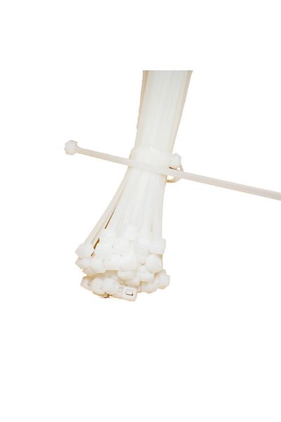 OEM Set of 100 plastic cable ties, 3 x 200mm, self-locking, collar type, for fixing and binding, white
