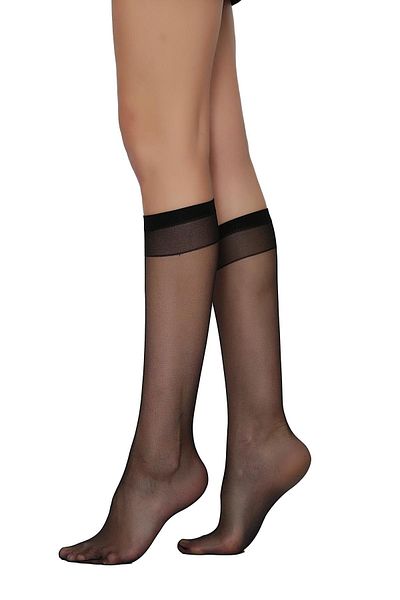 Daymod Women's Black Lady Fity 15 Thin Shiny Toeless Knee High Socks Pack of 6