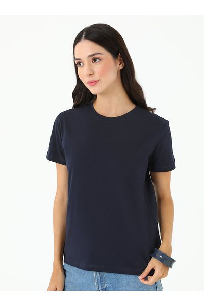 Refka Μπλουζάκι Crew Neck με κοντομάνικο - Navy Blue - Refka