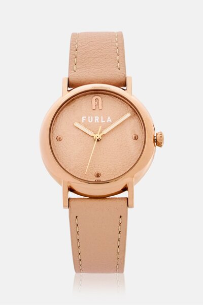 FURLA ساعة نسائية WW00024013L3 جلدية تناظرية 32 مم، لون ذهبي وردي