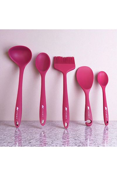 Gead Blackseries5 Premium Silicone Spoon & Sauce Brush & Ladle Pink