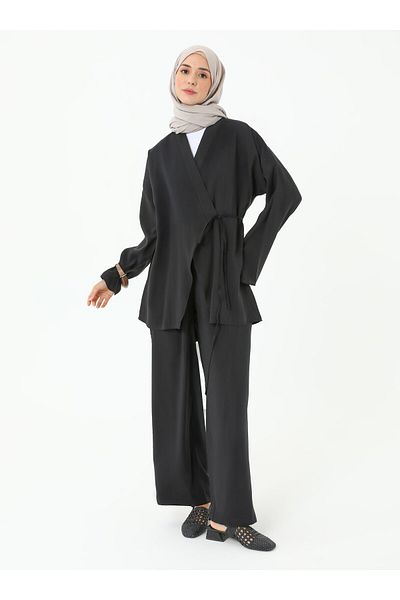 Refka Modal Pants Kimono Double Set - Black - Refka
