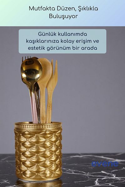 Evene Suport pentru tacâmuri de blat Suport decorativ pentru tacâmuri vertical Cilindru Suport pentru tacâmuri Culoare aurie Model 85